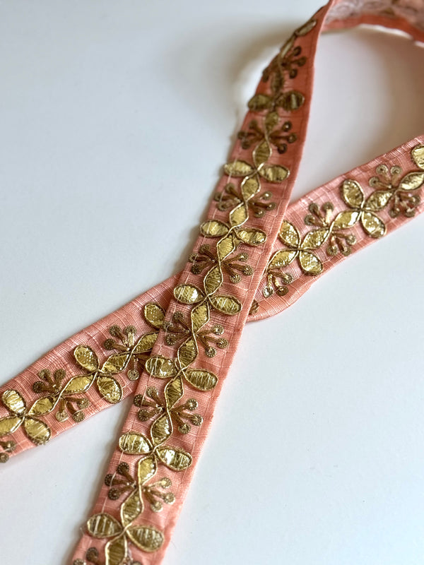 Embroidered Trims - Peach Eggshell Fuchsia