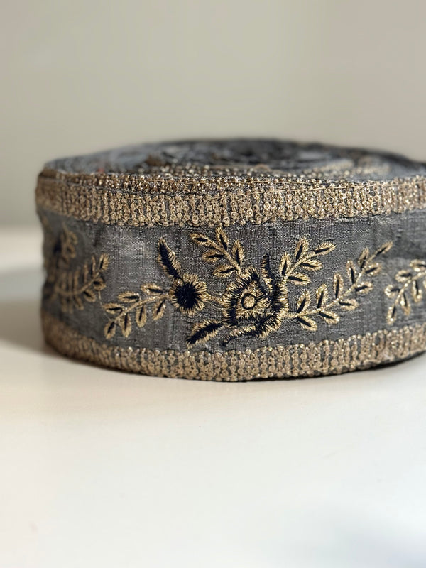 Embroidered Trim - Slate