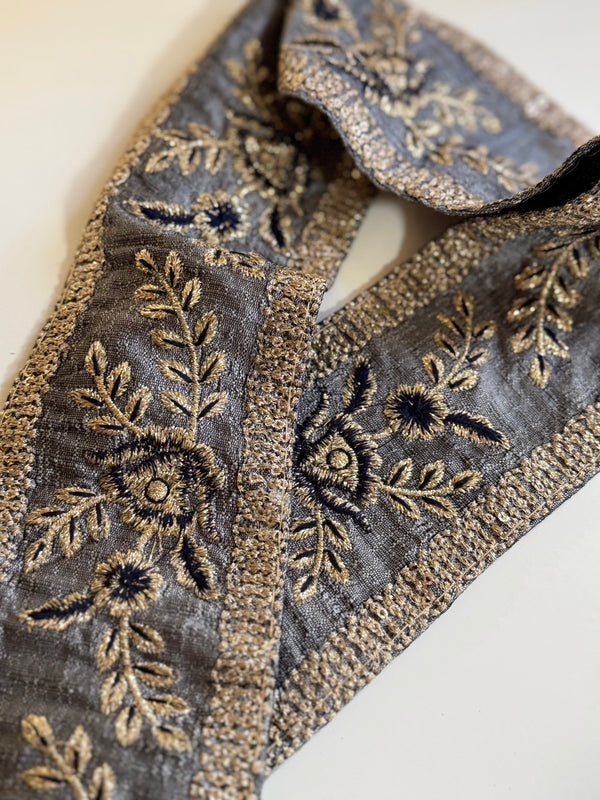 Embroidered Trim - Slate