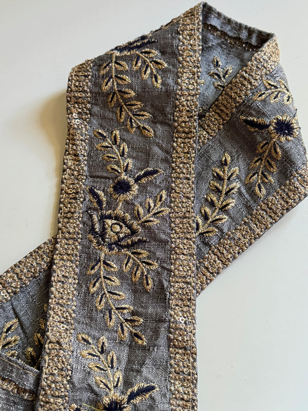 Embroidered Trim - Slate