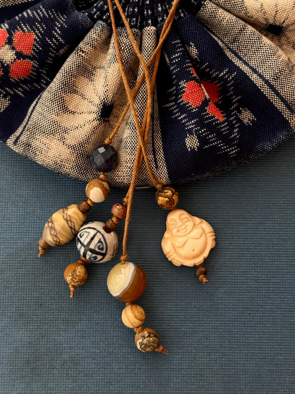 Vessel With Amulet Drawstring - Buddah & Red Flower