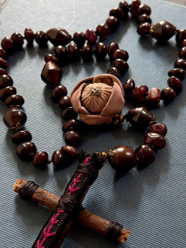 Hand Knotted Rosary with Garnet Stones