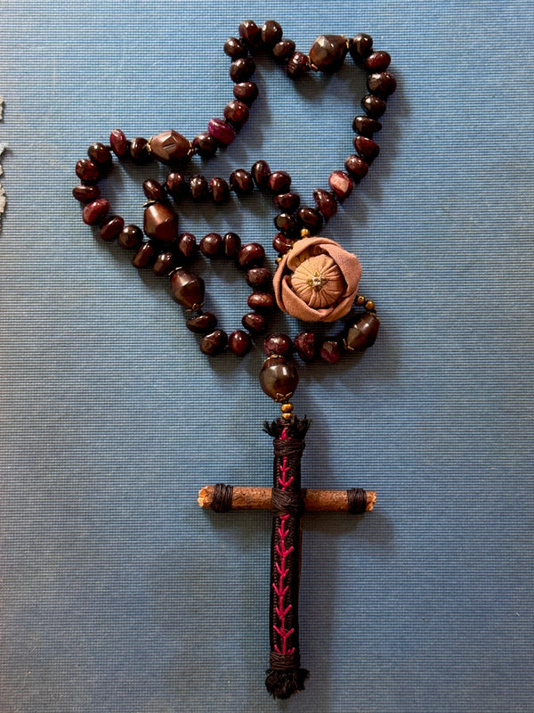 Hand Knotted Rosary with Garnet Stones