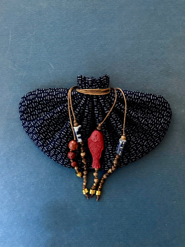 Vessel With Amulet Drawstring - Red Cinnabar Fish