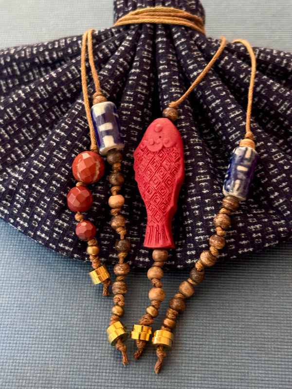 Vessel With Amulet Drawstring - Red Cinnabar Fish