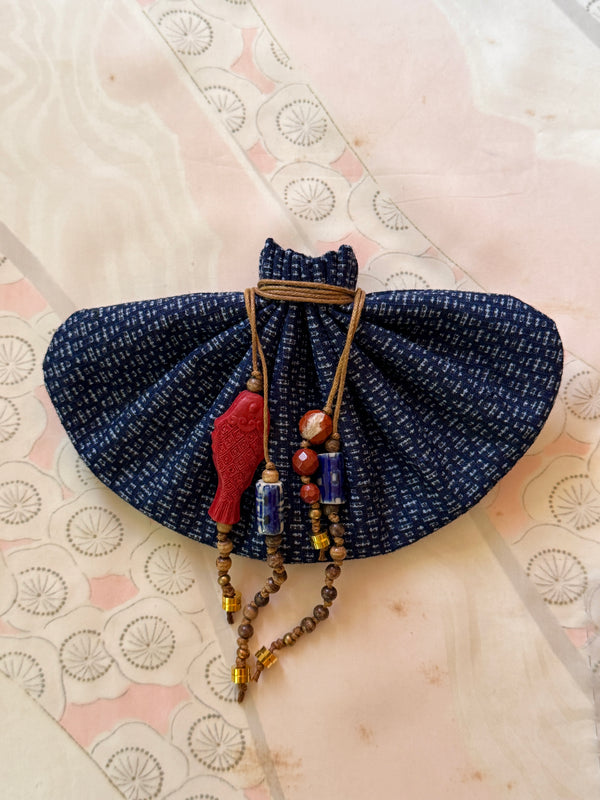 Vessel With Amulet Drawstring - Red Cinnabar Fish