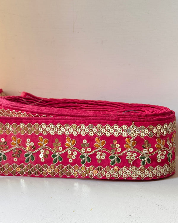 Embroidered Trim - Vine On Pink