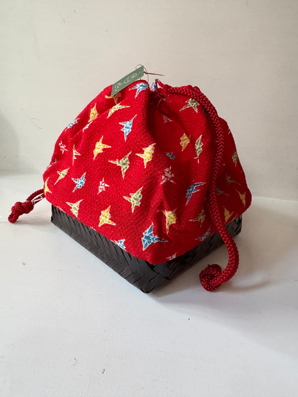 Vintage Kinchaku or Sewing Basket - Remnants & Trims Included