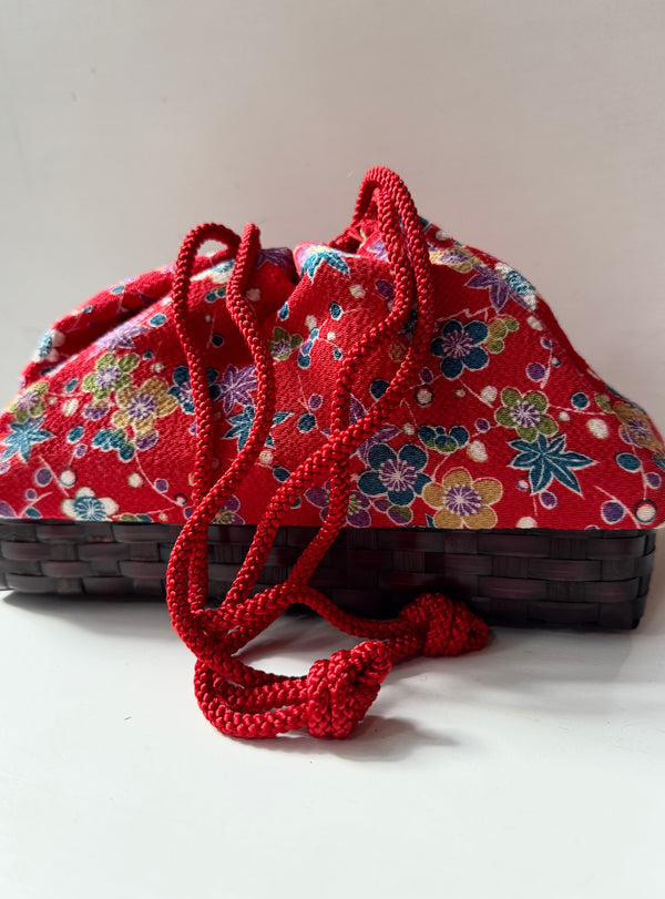 Vintage Kinchaku or Sewing Basket - Remnants & Trims Included