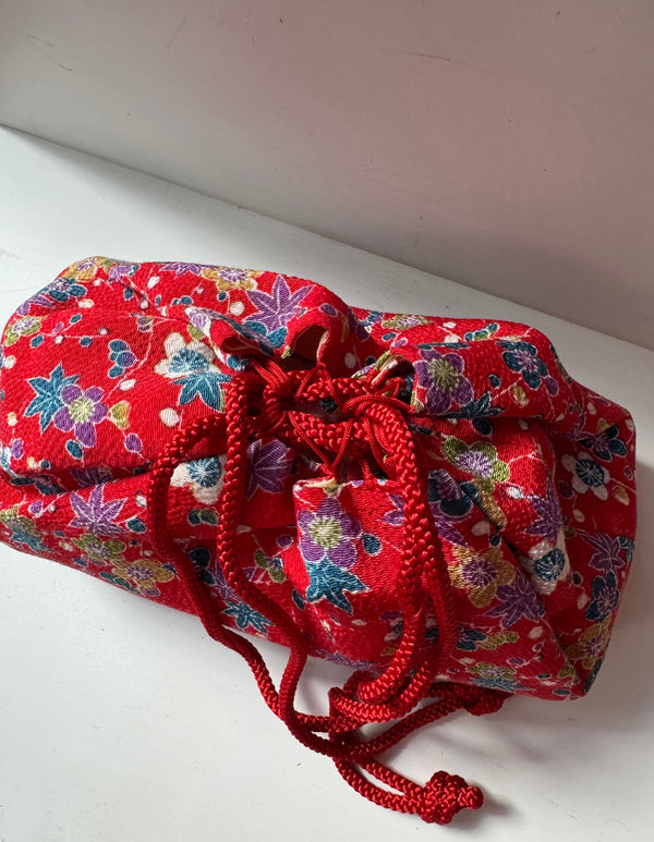 Vintage Kinchaku or Sewing Basket - Remnants & Trims Included