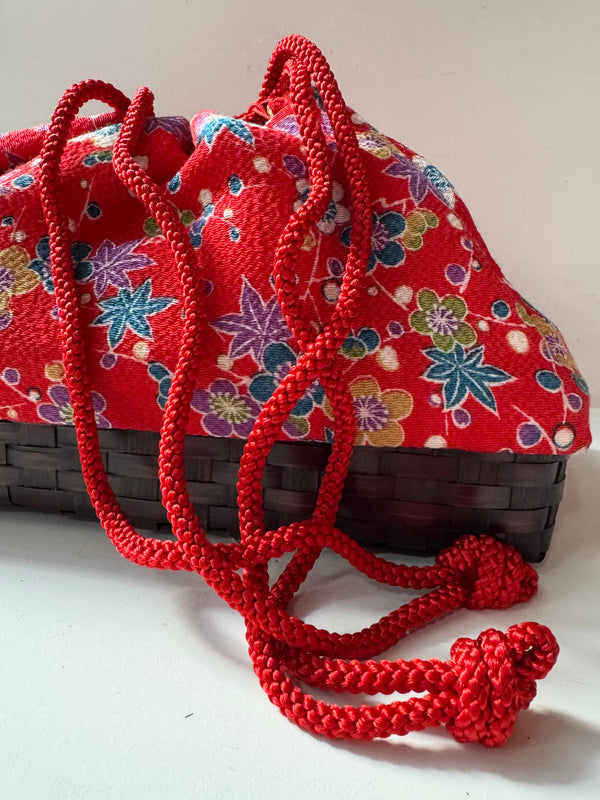 Vintage Kinchaku or Sewing Basket - Remnants & Trims Included