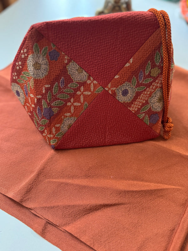 Vintage Kinchaku or Sewing Basket & Silk Scarf