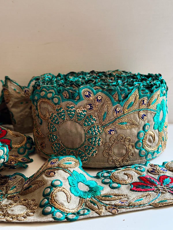 Embroidered Trim - Turquoise Gala