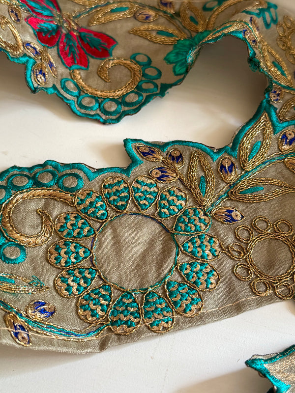 Embroidered Trim - Turquoise Gala