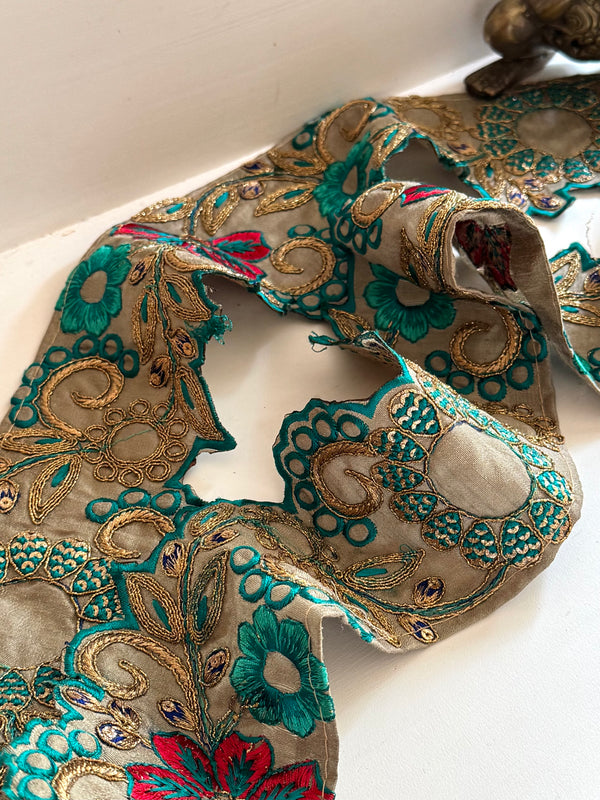 Embroidered Trim - Turquoise Gala