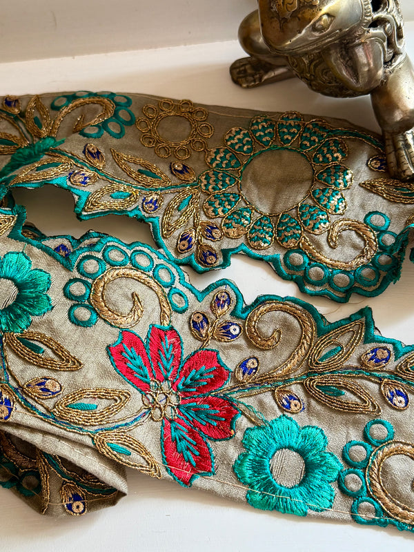Embroidered Trim - Turquoise Gala