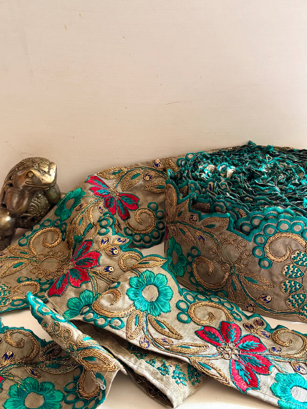 Embroidered Trim - Turquoise Gala