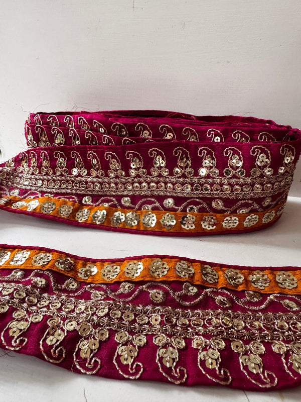 Embroidered Trim - Fuchsia Dancer