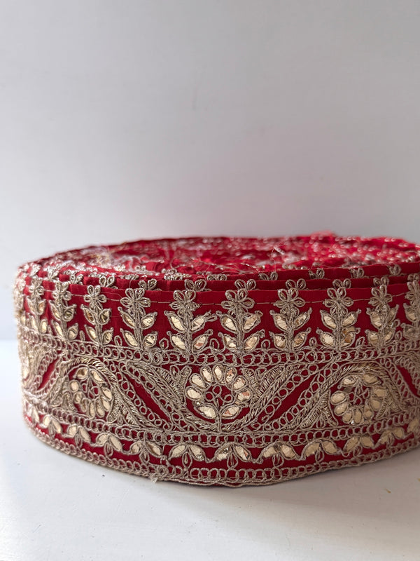 Embroidered Trim - Ornate Rouge