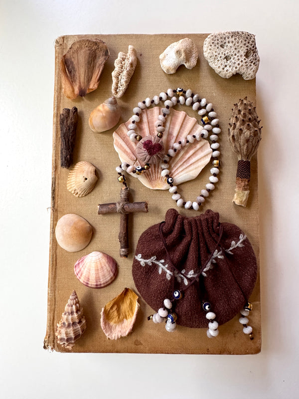 Hand Knotted Rosary and Embroidered Vessel