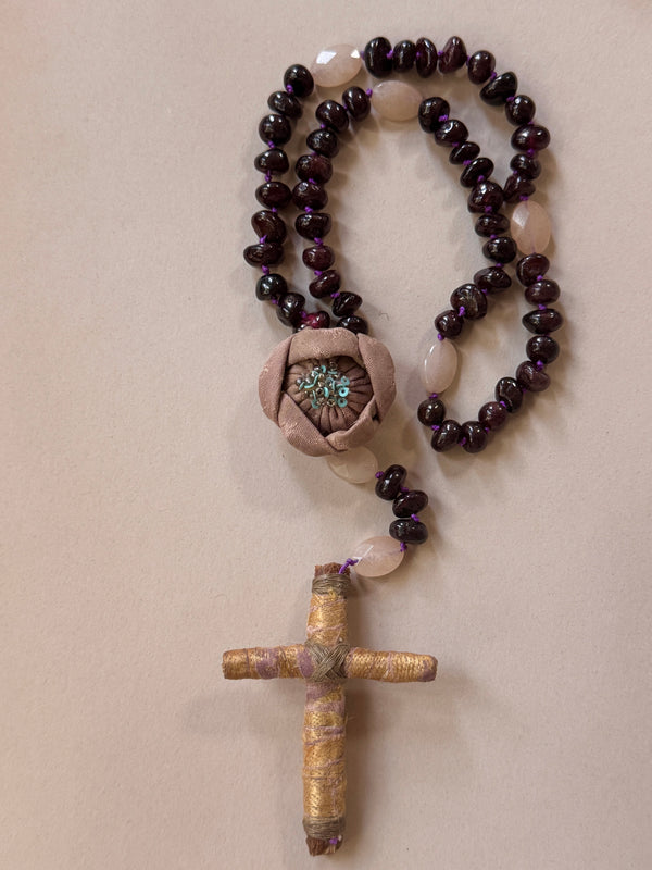 Hand Knotted Rosary with Garnet Stones