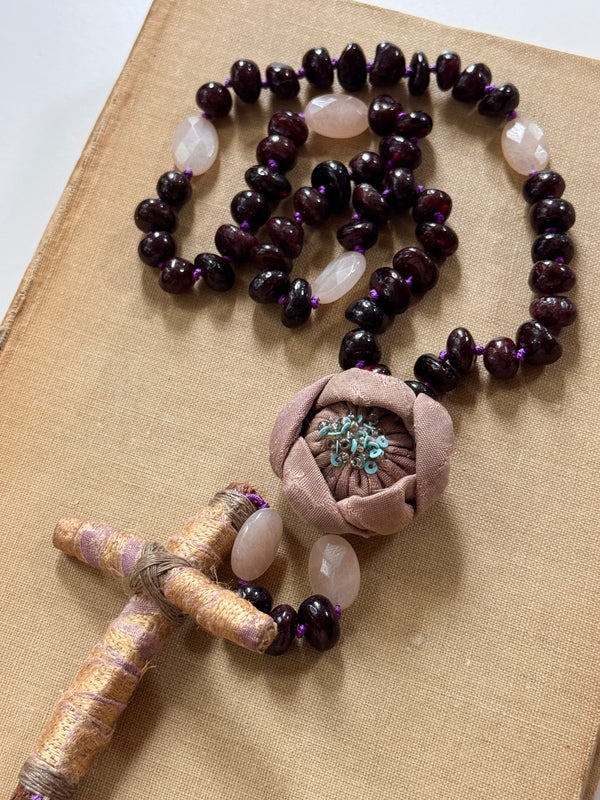 Hand Knotted Rosary with Garnet Stones