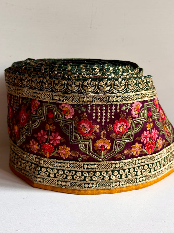 Embroidered Trim - Garden Scenery Plum