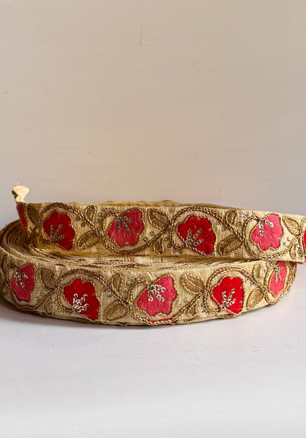 Embroidered Trims - Fancy Fan Red Pink