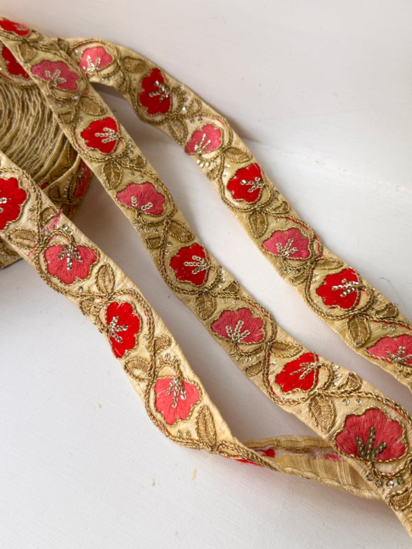 Embroidered Trims - Fancy Fan Red Pink