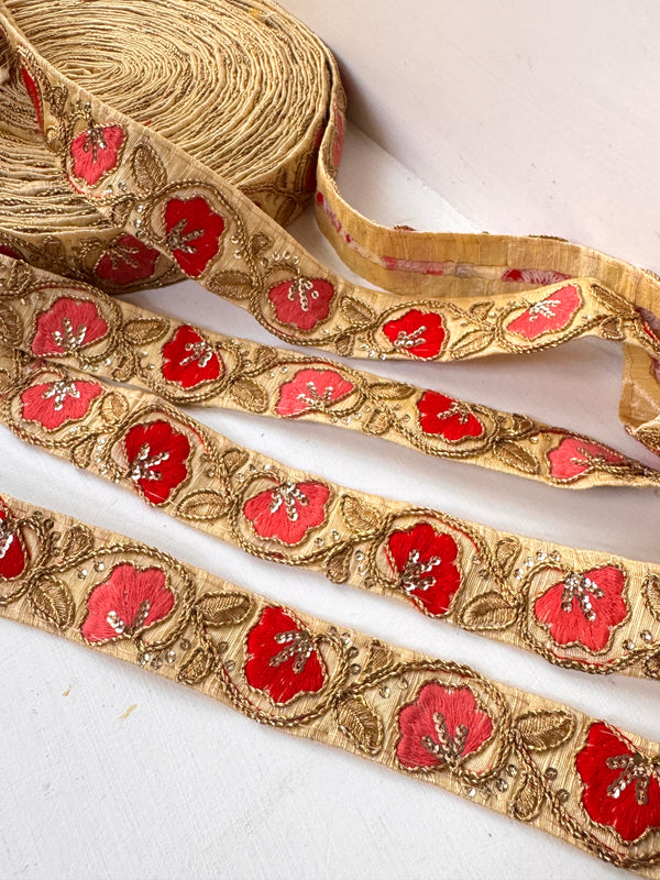 Embroidered Trims - Fancy Fan Red Pink