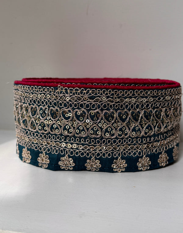 Embroidered Trim - Teal Hearts