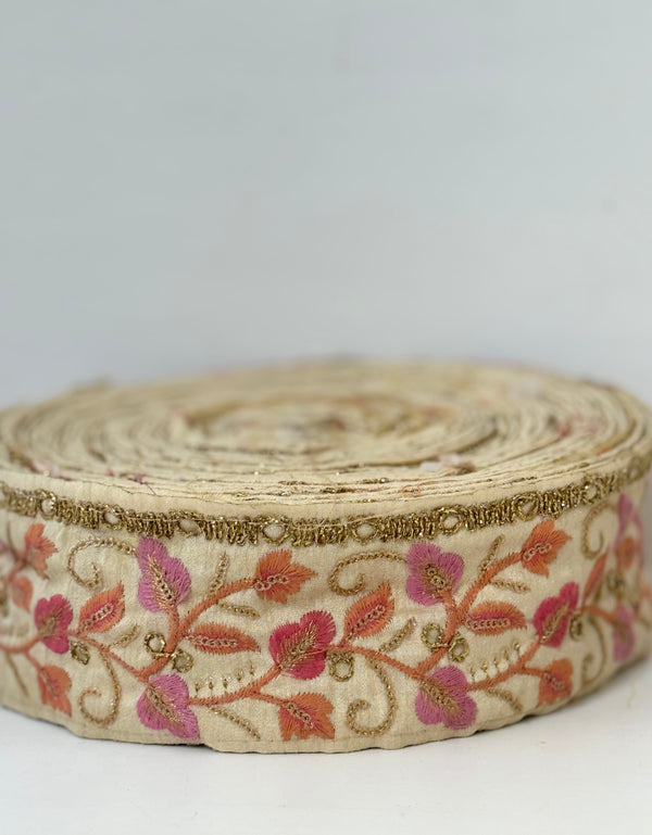 Embroidered Trims -  Ash Blue Mist Eggshell