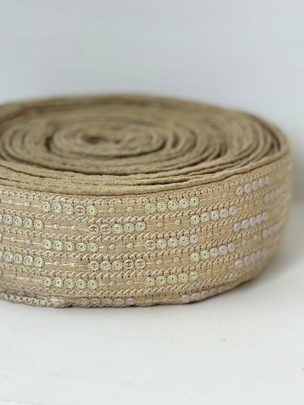 Embroidered Trims -  Ash Blue Mist Eggshell
