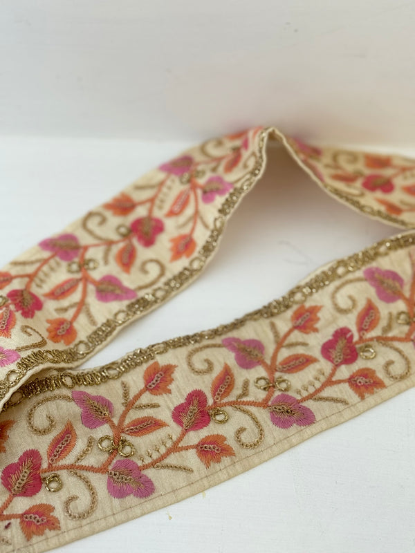 Embroidered Trims -  Ash Blue Mist Eggshell