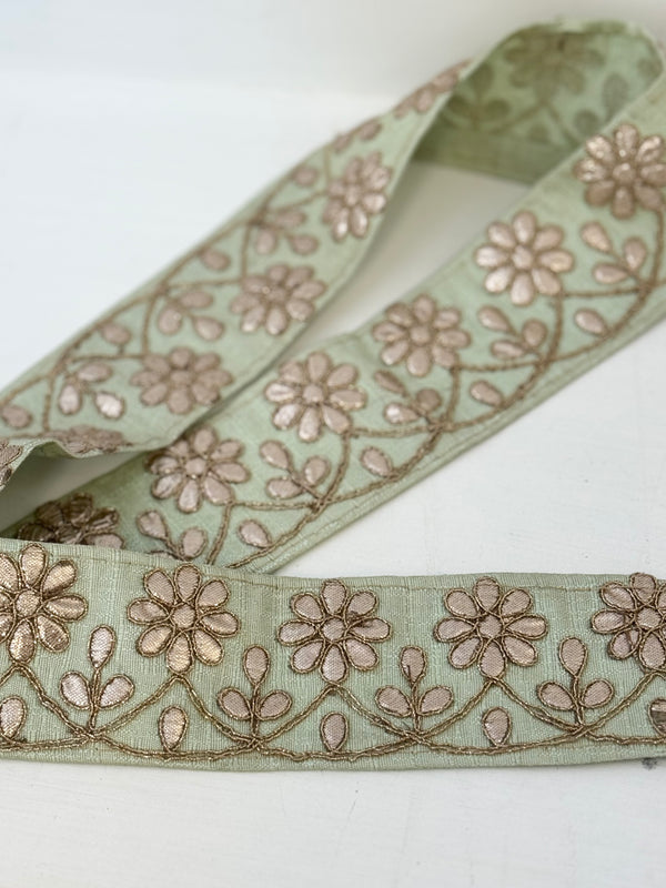 Embroidered Trims -  Ash Blue Mist Eggshell