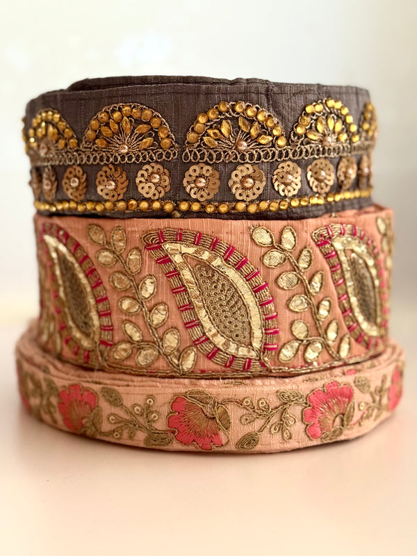 Embroidered Trims - Slate Peach Fairy