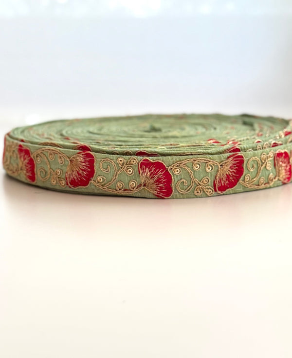 Embroidered Trims - Mint Eggshell Orange