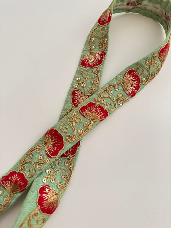 Embroidered Trims - Mint Eggshell Orange