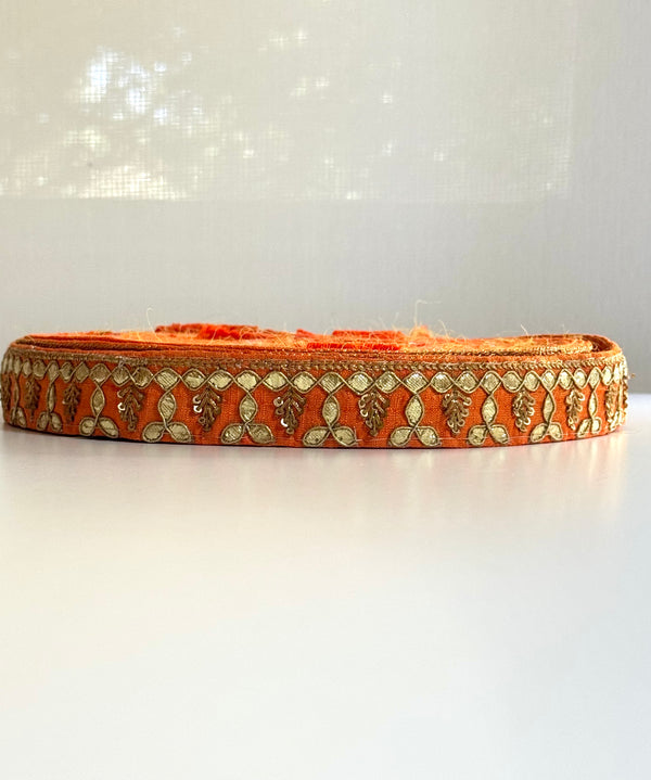 Embroidered Trims - Mint Eggshell Orange