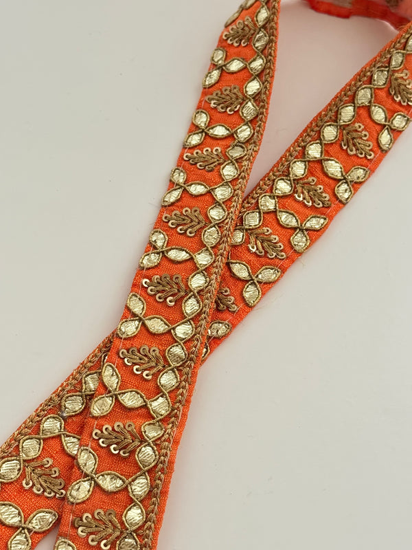 Embroidered Trims - Mint Eggshell Orange