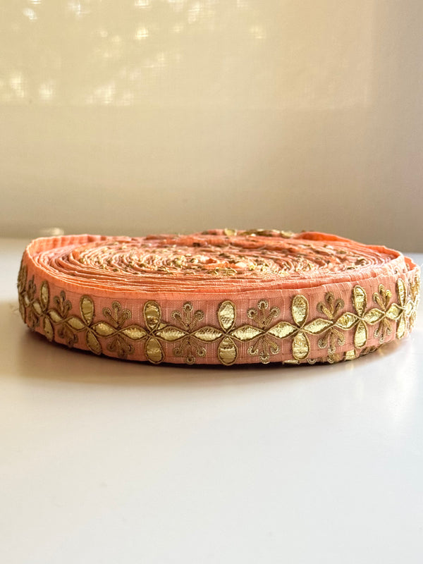 Embroidered Trims - Peach Eggshell Fuchsia