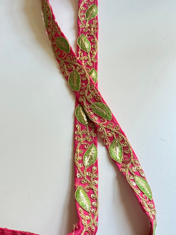 Embroidered Trims - Peach Eggshell Fuchsia